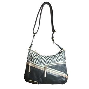 Anna nova Black and white faux leather and canvas crossbody/shoulder bag